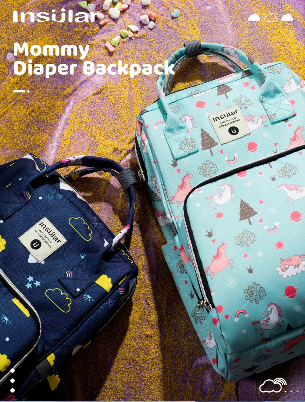 INSULAR Maternity Organizer Mummy Bag Nappy Backpack Travel Hanging Stroller Diaper Bag for Baby Care - Mom's Essentials