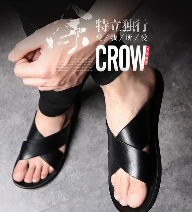 Sandals for Men Slippers Genuine Leather Luxury Brand Fashion  Men Flats Casual Non-slip Beach Sandalia Zapatos Hombre 2026
