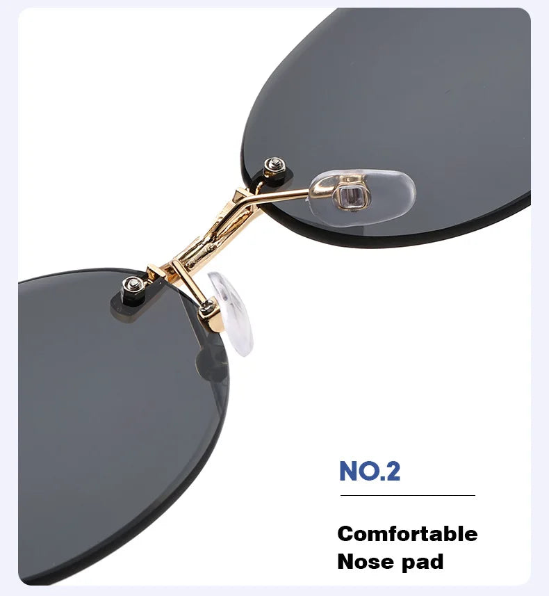 Popular Women Men Shades Oval Sun Glasses for Woman Man Summer Traveling UV400 Rimless Sunglasses Round Fashion Gafas De Sol