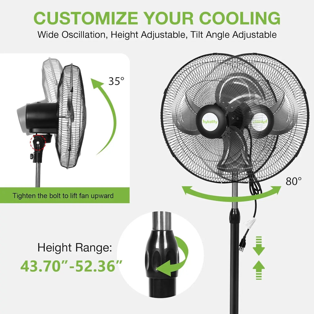 Professional 18" 3850 CFM High Velocity Oscillating Pedestal Fan, Heavy Duty 3-Speed Industrial Metal Stand Fan with Aluminum Blades, for Garage, Warehouse, Commercial & Residential Use