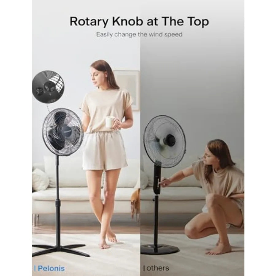 16 inch Pedestal Fan for Bedroom, Oscillating Fan, 3-Speeds, 90° Oscillation, Adjustable Height, Floor Fan, Standing Fan for Li