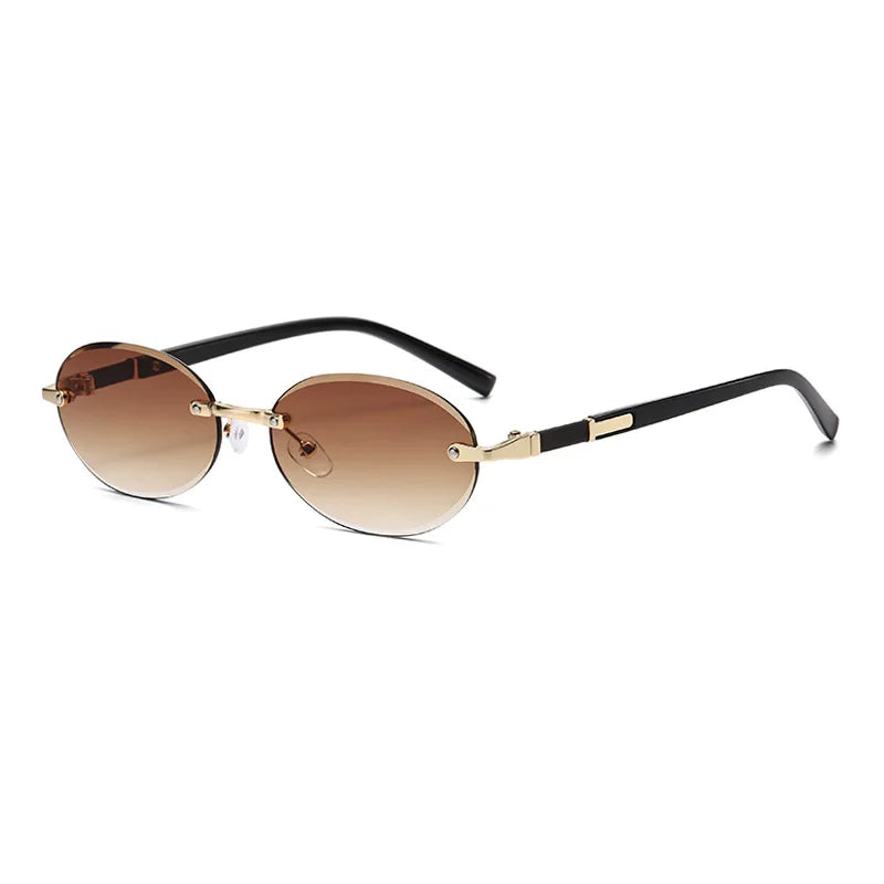 Popular Women Men Shades Oval Sun Glasses for Woman Man Summer Traveling UV400 Rimless Sunglasses Round Fashion Gafas De Sol