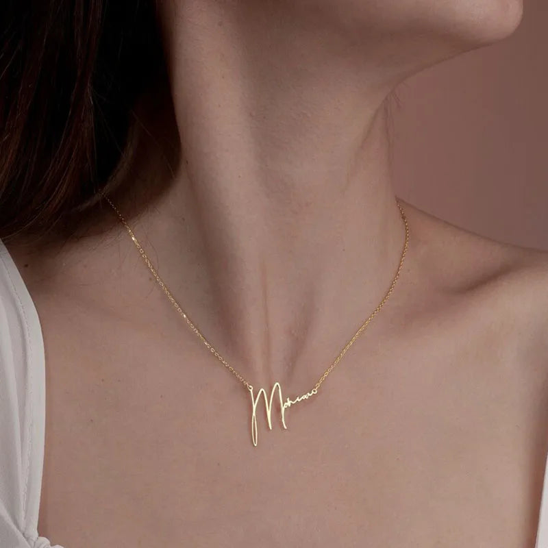 Personalized Handwriting Name Necklaces For Women Fashion Custom Nameplate Jewelry Stainless Steel Collarbone Necklace Collier