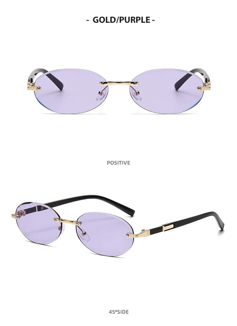 Popular Women Men Shades Oval Sun Glasses for Woman Man Summer Traveling UV400 Rimless Sunglasses Round Fashion Gafas De Sol