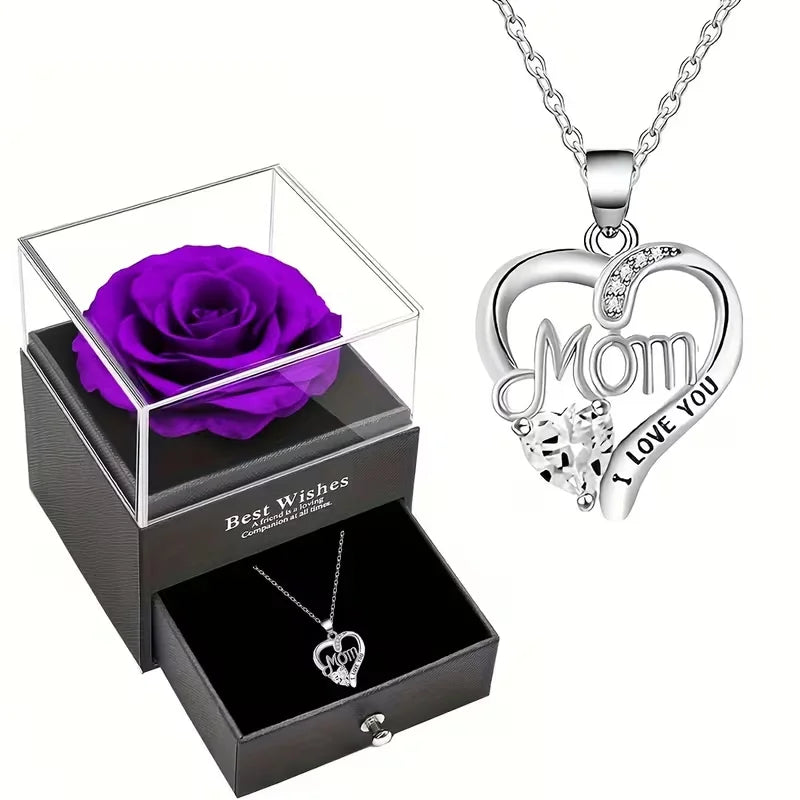 Pink Romantic Valentine'S Day Date Small Gift Necklace Faux Flower Gift Box Mother'S Day Gift for Birthday Present, Party Gift