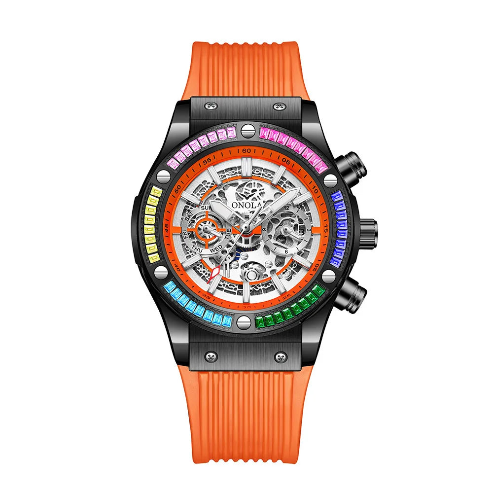 ONOLA Fashion Men's Watches Waterproof Rainbow Diamond Waterproof Date Sports Personalized Quartz Watch For Men