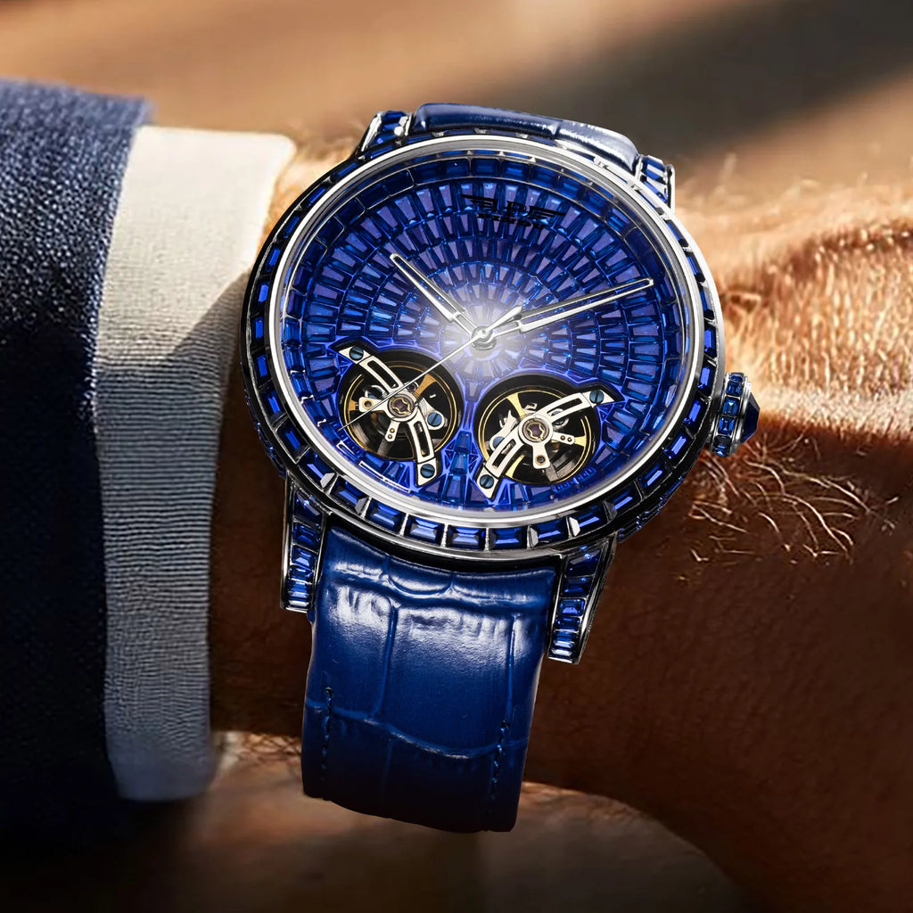 2026 PINDU Design New Double Flying Wheel Mechanical Watch Men Top Luxury Watch Sapphire Glass Waterproof Diamond Watch Leather