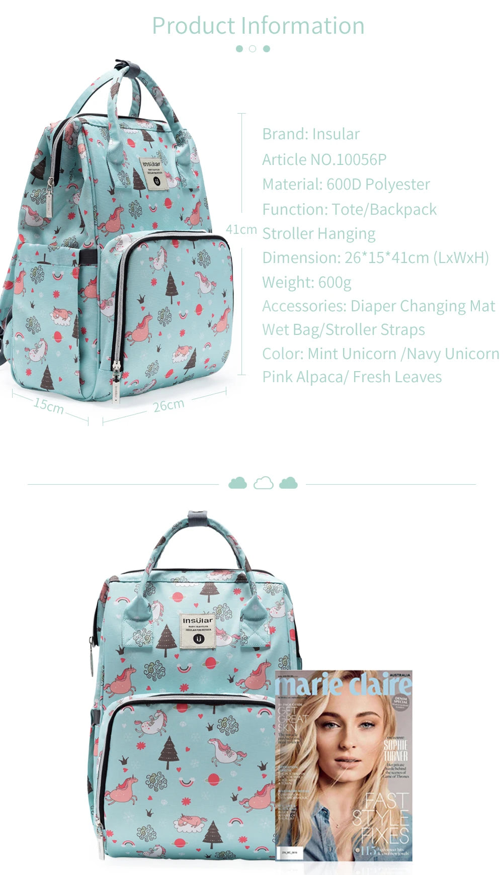 INSULAR Maternity Organizer Mummy Bag Nappy Backpack Travel Hanging Stroller Diaper Bag for Baby Care - Mom's Essentials