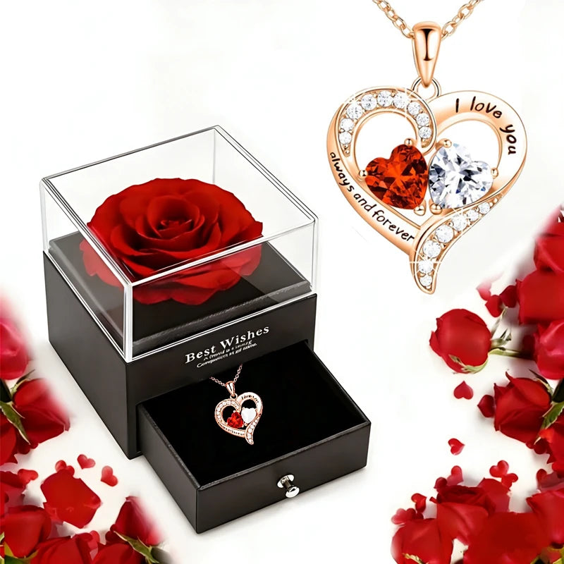 Pink Romantic Valentine'S Day Date Small Gift Necklace Faux Flower Gift Box Mother'S Day Gift for Birthday Present, Party Gift