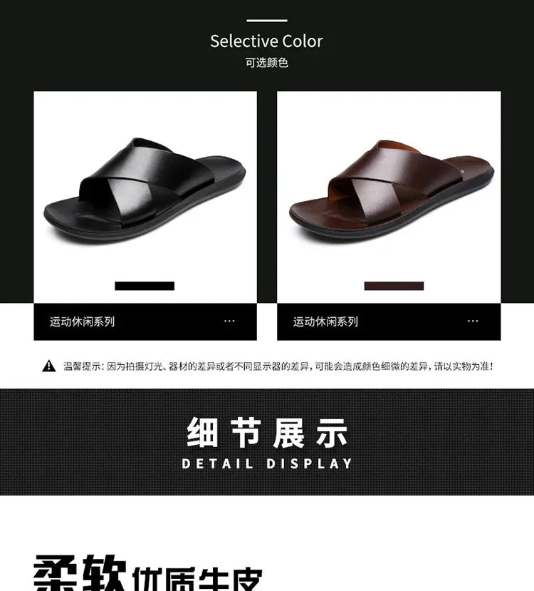 Sandals for Men Slippers Genuine Leather Luxury Brand Fashion  Men Flats Casual Non-slip Beach Sandalia Zapatos Hombre 2026