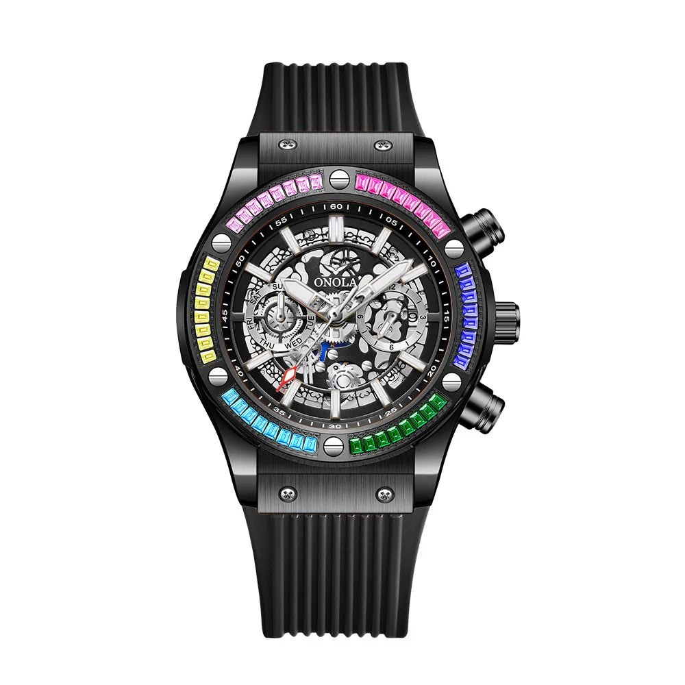 ONOLA Fashion Men's Watches Waterproof Rainbow Diamond Waterproof Date Sports Personalized Quartz Watch For Men