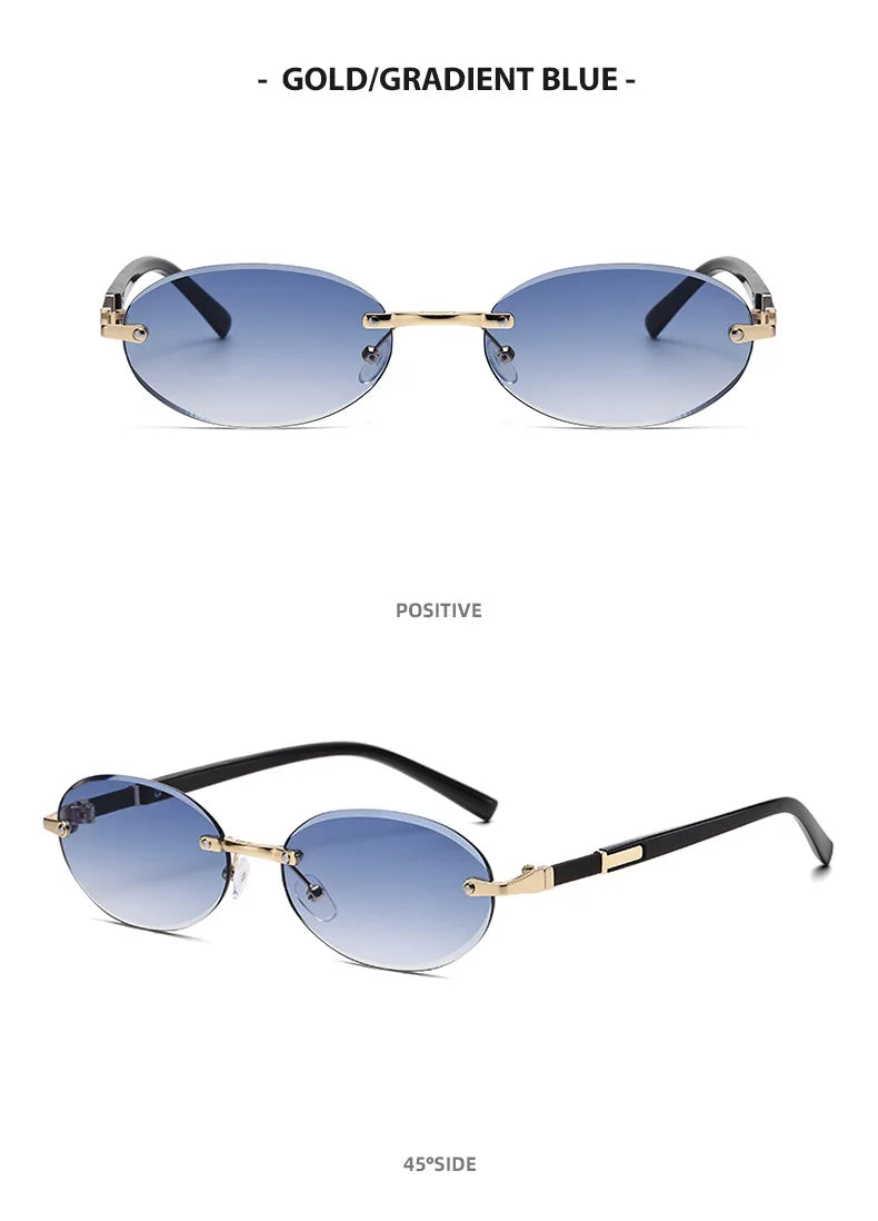 Popular Women Men Shades Oval Sun Glasses for Woman Man Summer Traveling UV400 Rimless Sunglasses Round Fashion Gafas De Sol