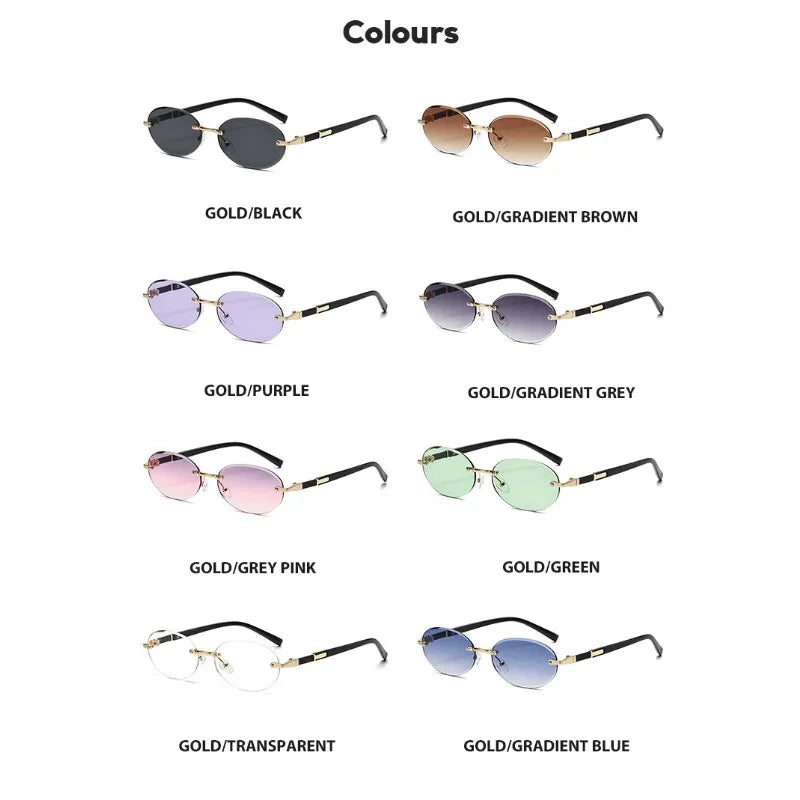 Popular Women Men Shades Oval Sun Glasses for Woman Man Summer Traveling UV400 Rimless Sunglasses Round Fashion Gafas De Sol