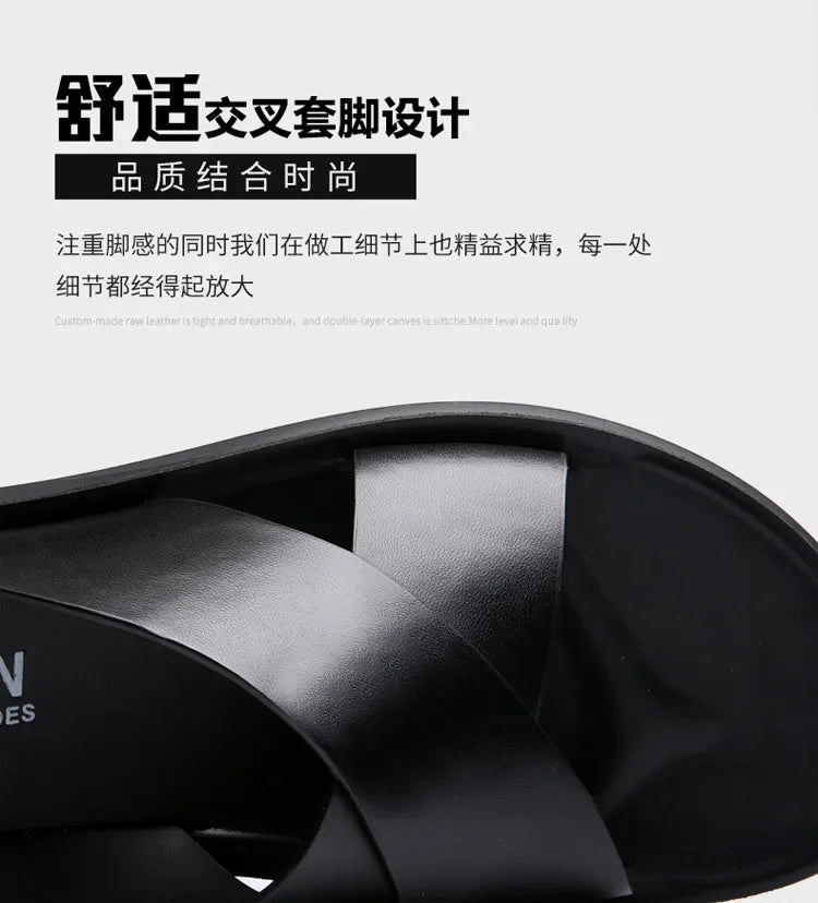 Sandals for Men Slippers Genuine Leather Luxury Brand Fashion  Men Flats Casual Non-slip Beach Sandalia Zapatos Hombre 2026
