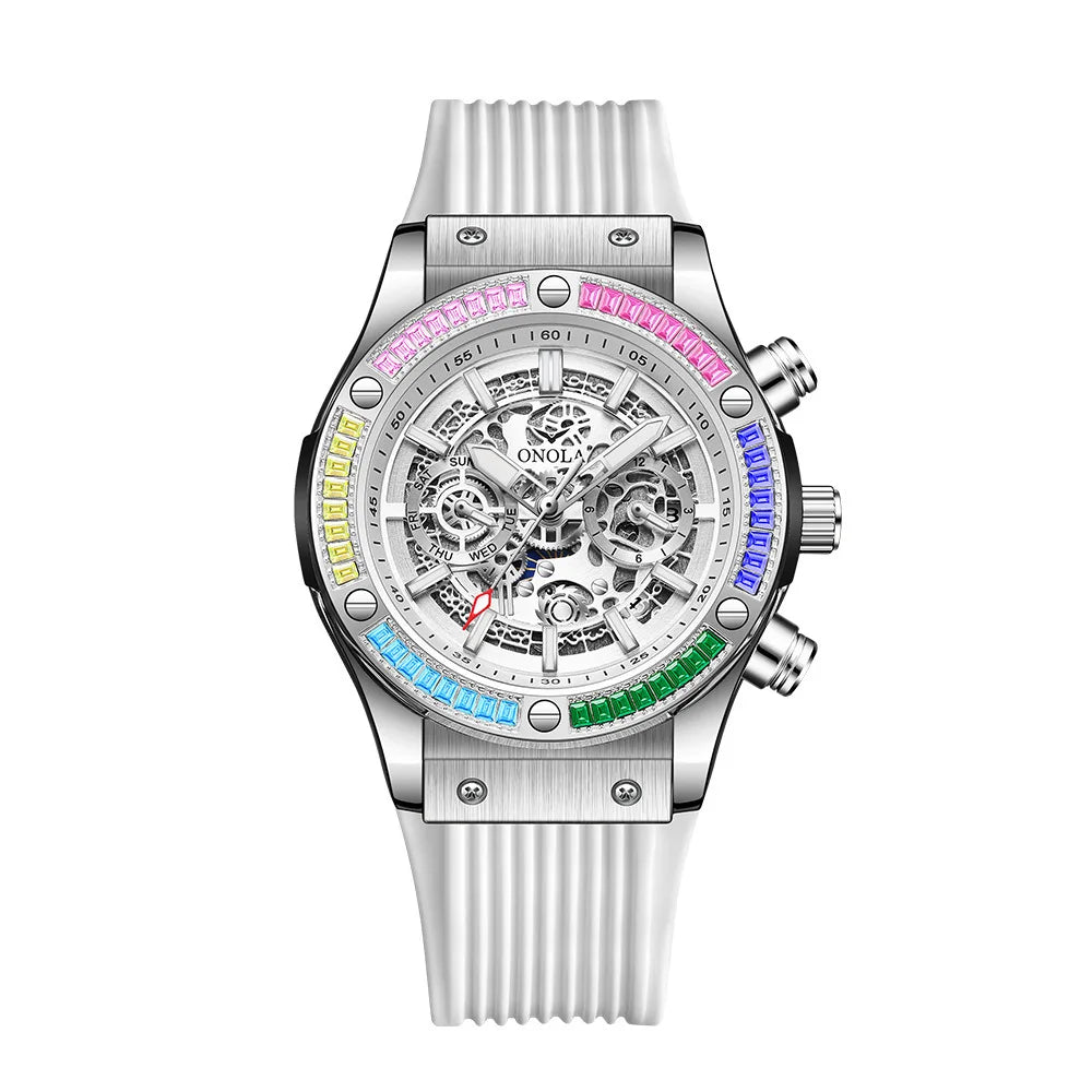 ONOLA Fashion Men's Watches Waterproof Rainbow Diamond Waterproof Date Sports Personalized Quartz Watch For Men