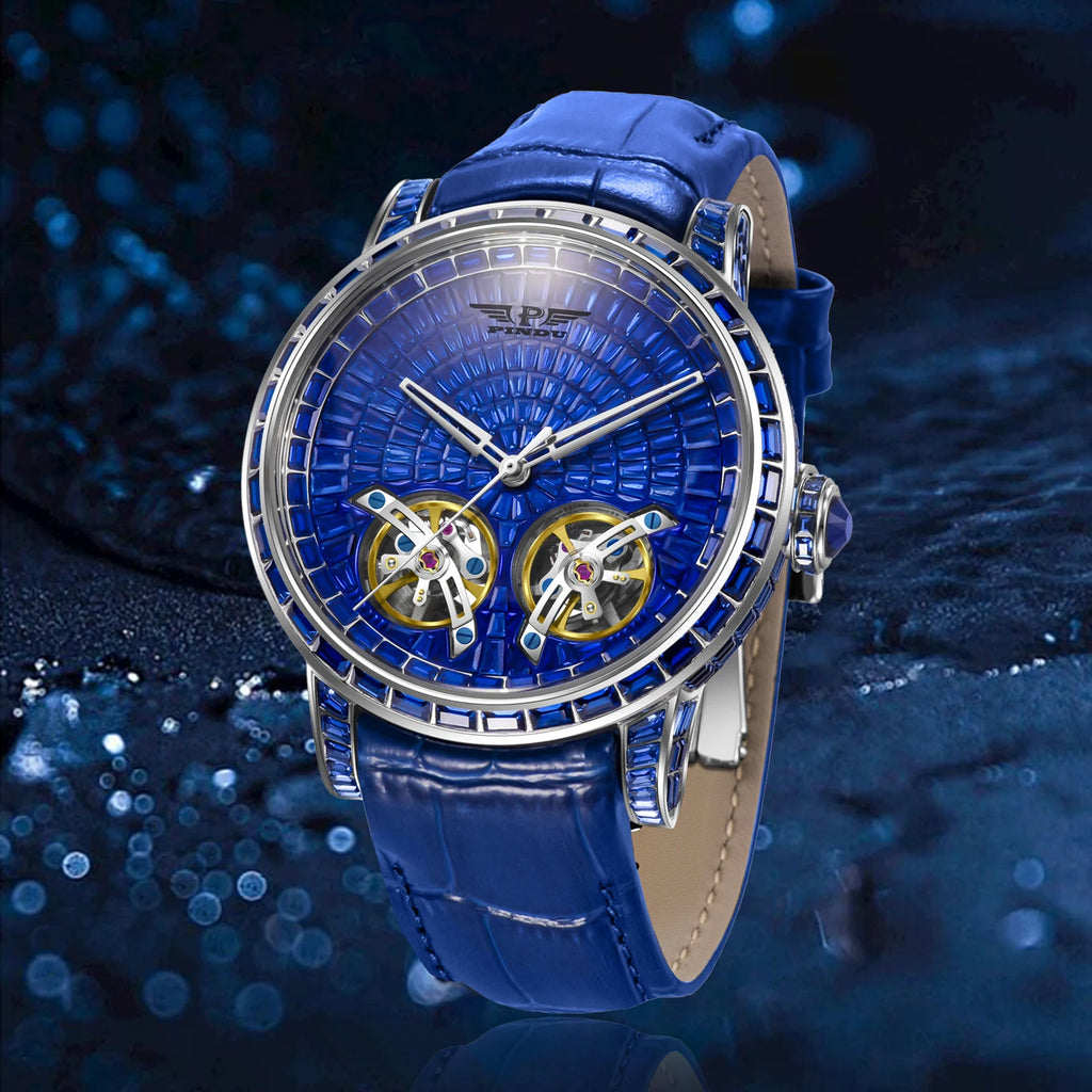 2026 PINDU Design New Double Flying Wheel Mechanical Watch Men Top Luxury Watch Sapphire Glass Waterproof Diamond Watch Leather