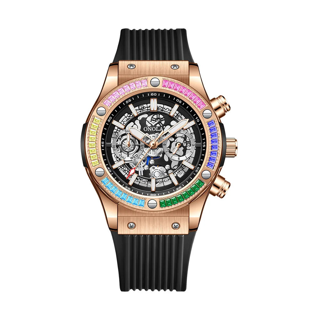 ONOLA Fashion Men's Watches Waterproof Rainbow Diamond Waterproof Date Sports Personalized Quartz Watch For Men