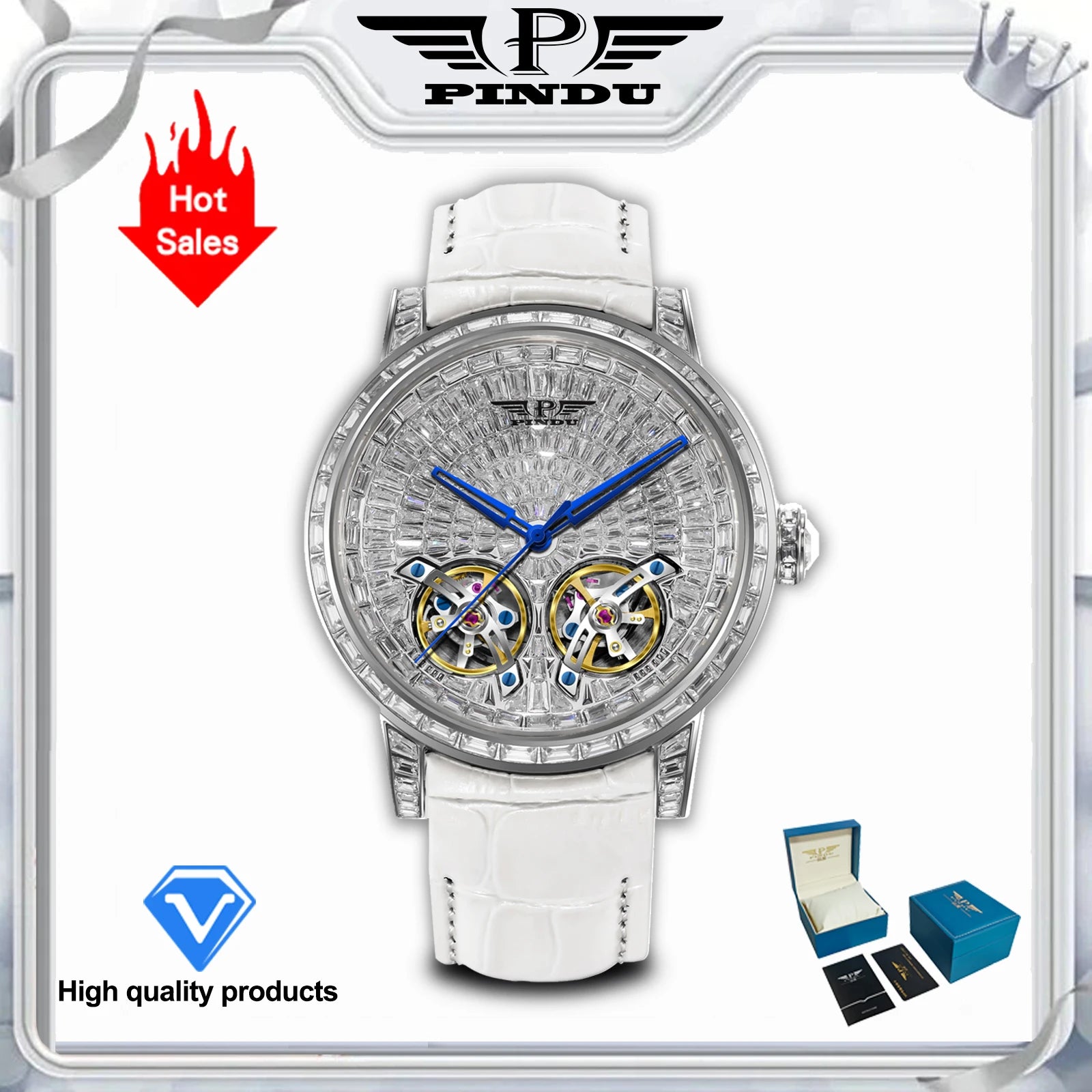 2026 PINDU Design New Double Flying Wheel Mechanical Watch Men Top Luxury Watch Sapphire Glass Waterproof Diamond Watch Leather