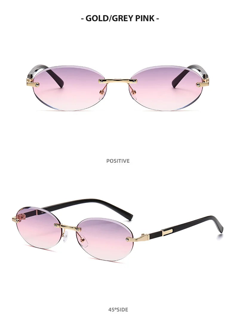 Popular Women Men Shades Oval Sun Glasses for Woman Man Summer Traveling UV400 Rimless Sunglasses Round Fashion Gafas De Sol