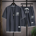 Summer Men Loose Tracksuit Set, Waffle Breathable T-shirt & Elastic Waist Shorts, Stylish Letter Print Daily Sport Outfit