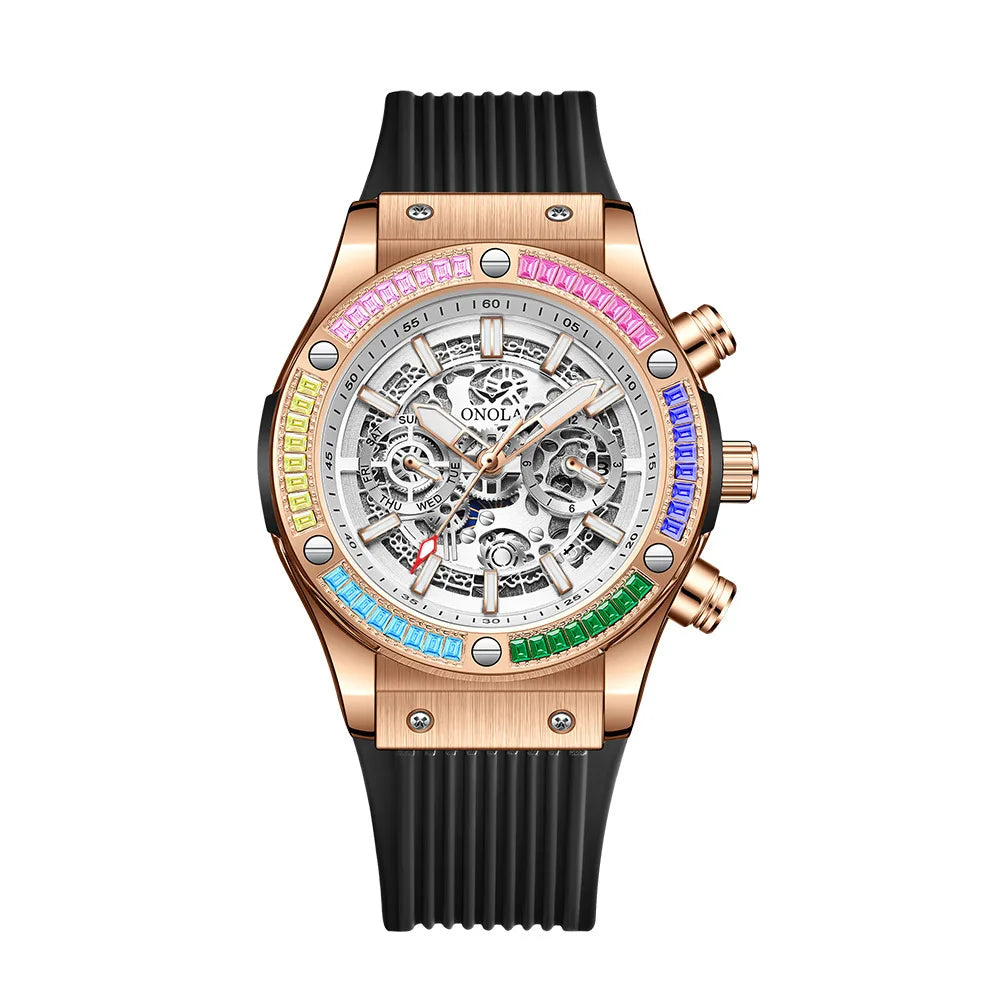 ONOLA Fashion Men's Watches Waterproof Rainbow Diamond Waterproof Date Sports Personalized Quartz Watch For Men