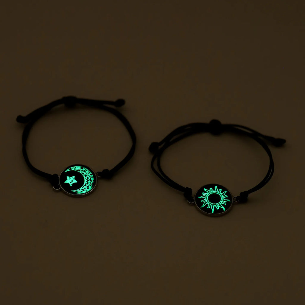 Romantic Luminous Sun Moon Couple Bracelets for Women Men Handmade Braided Rope Matching Bracelet Charms Lover  Jewelry Gifts