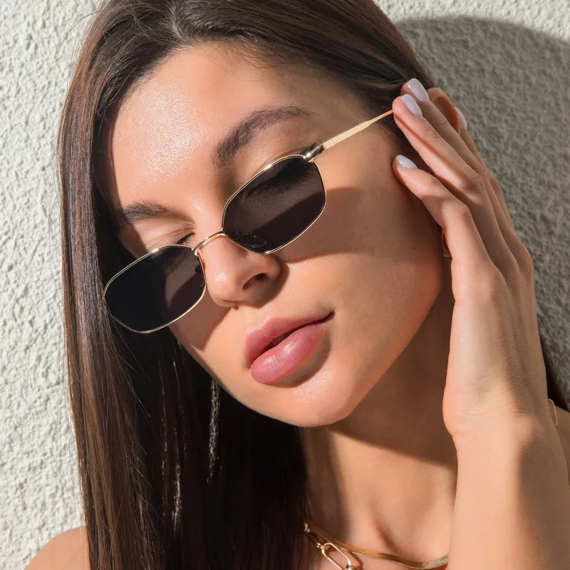 Fashion Small Rectangle Sunglasses Men Women Vintage Square Driving Sun Glasses Luxury Brand Metal Frame Eyewear Gafas De Sol
