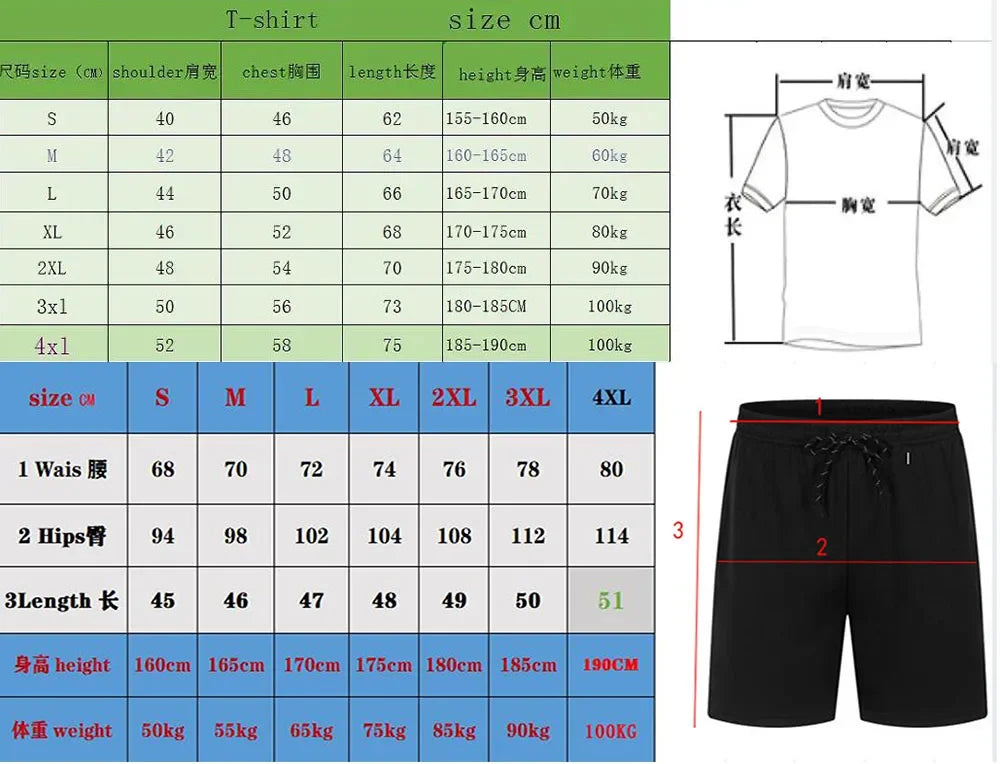 New summer fitness sportswear for men, short-sleeved T-shirt and shorts two-piece set, breathable and quick-drying casual wear.