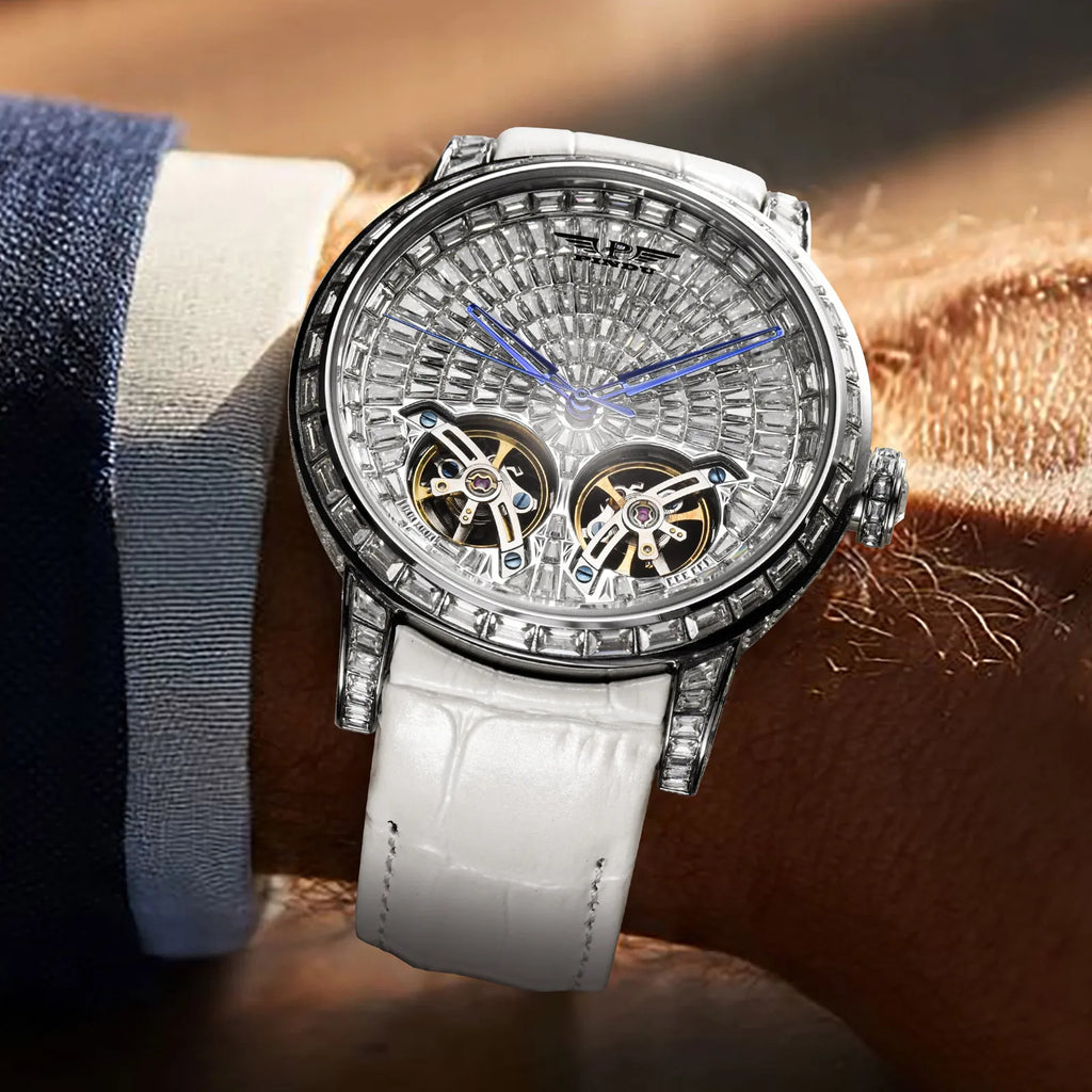 2026 PINDU Design New Double Flying Wheel Mechanical Watch Men Top Luxury Watch Sapphire Glass Waterproof Diamond Watch Leather
