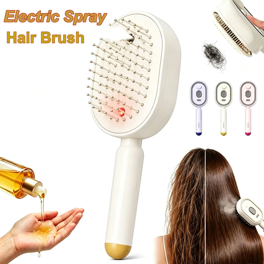 Electric Spray Hair Brush Rechargeable Water Spray Hair Brush Anti-Static Hair Brush Reduce Frizz Electric Steam Massage Comb