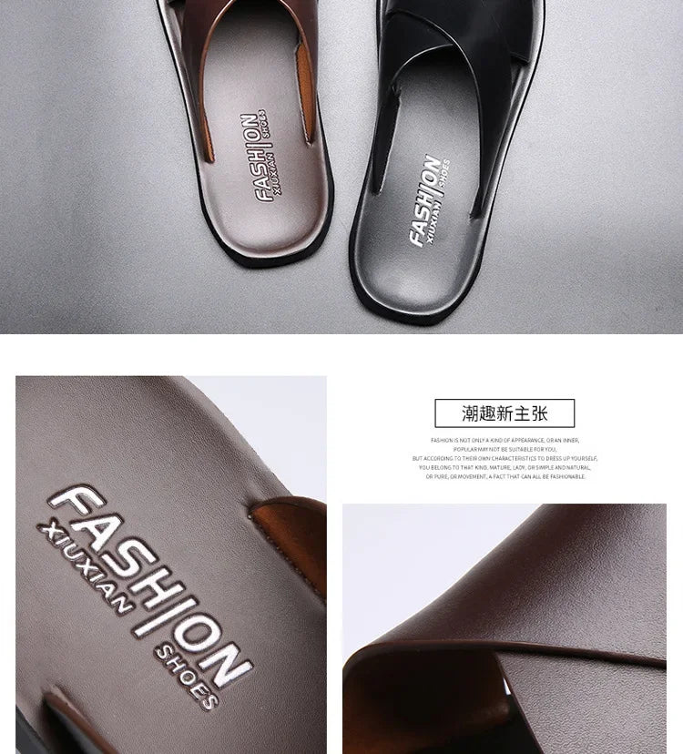 Sandals for Men Slippers Genuine Leather Luxury Brand Fashion  Men Flats Casual Non-slip Beach Sandalia Zapatos Hombre 2026