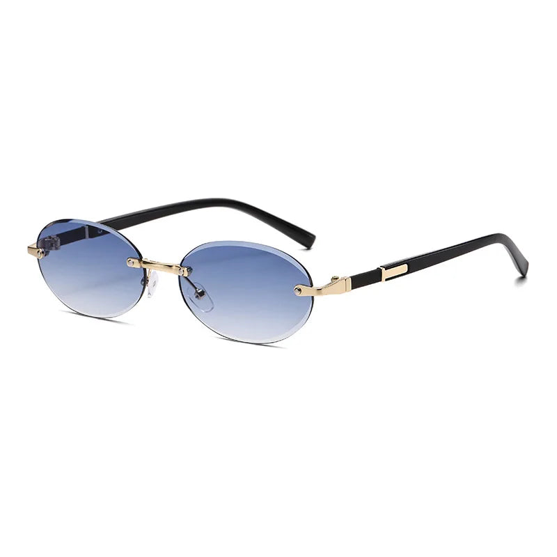 Popular Women Men Shades Oval Sun Glasses for Woman Man Summer Traveling UV400 Rimless Sunglasses Round Fashion Gafas De Sol