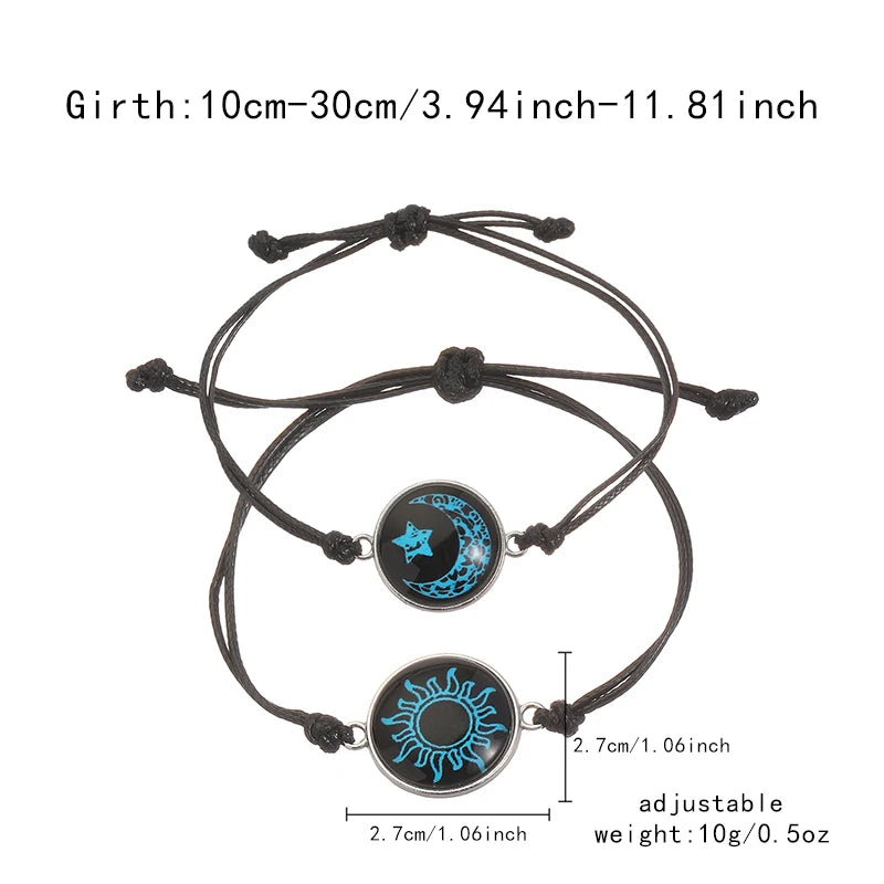 Romantic Luminous Sun Moon Couple Bracelets for Women Men Handmade Braided Rope Matching Bracelet Charms Lover  Jewelry Gifts