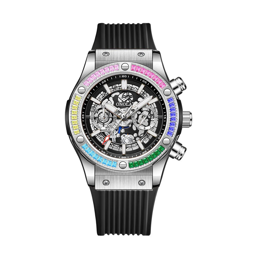 ONOLA Fashion Men's Watches Waterproof Rainbow Diamond Waterproof Date Sports Personalized Quartz Watch For Men