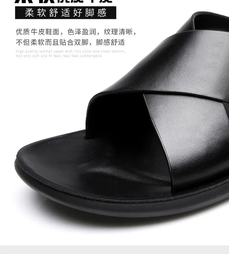 Sandals for Men Slippers Genuine Leather Luxury Brand Fashion  Men Flats Casual Non-slip Beach Sandalia Zapatos Hombre 2026