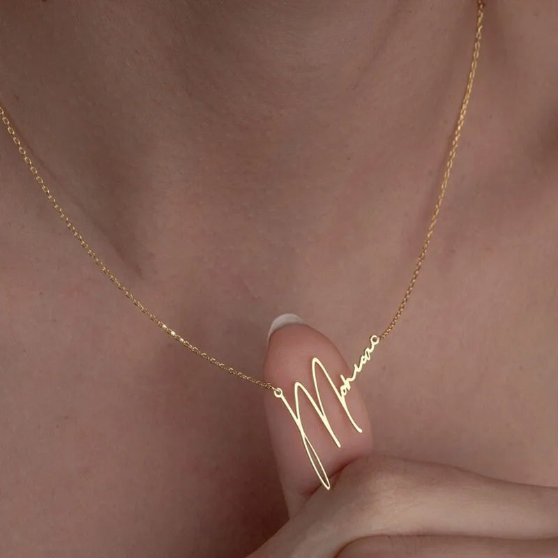 Personalized Handwriting Name Necklaces For Women Fashion Custom Nameplate Jewelry Stainless Steel Collarbone Necklace Collier