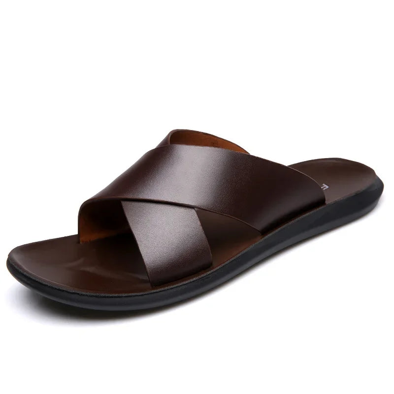 Sandals for Men Slippers Genuine Leather Luxury Brand Fashion  Men Flats Casual Non-slip Beach Sandalia Zapatos Hombre 2026