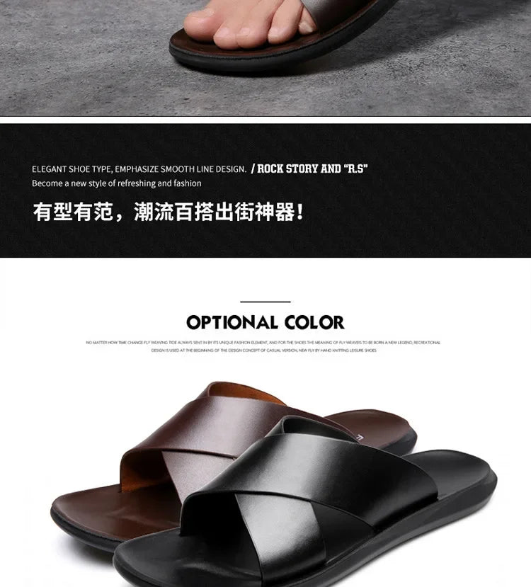 Sandals for Men Slippers Genuine Leather Luxury Brand Fashion  Men Flats Casual Non-slip Beach Sandalia Zapatos Hombre 2026