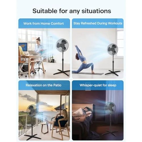 16 inch Pedestal Fan for Bedroom, Oscillating Fan, 3-Speeds, 90° Oscillation, Adjustable Height, Floor Fan, Standing Fan for Li