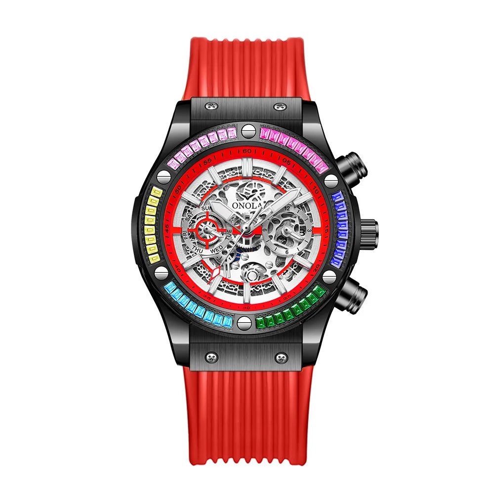 ONOLA Fashion Men's Watches Waterproof Rainbow Diamond Waterproof Date Sports Personalized Quartz Watch For Men