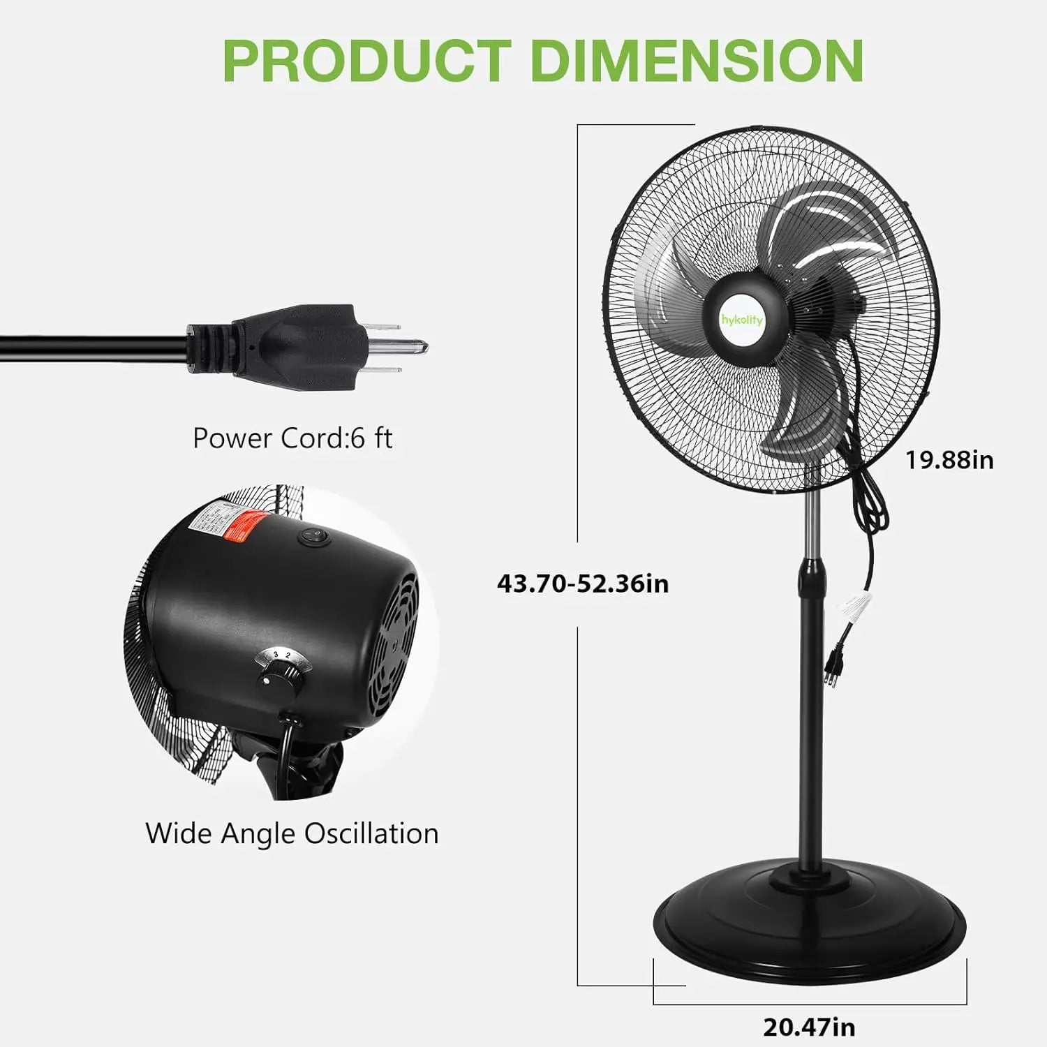 Professional 18" 3850 CFM High Velocity Oscillating Pedestal Fan, Heavy Duty 3-Speed Industrial Metal Stand Fan with Aluminum Blades, for Garage, Warehouse, Commercial & Residential Use