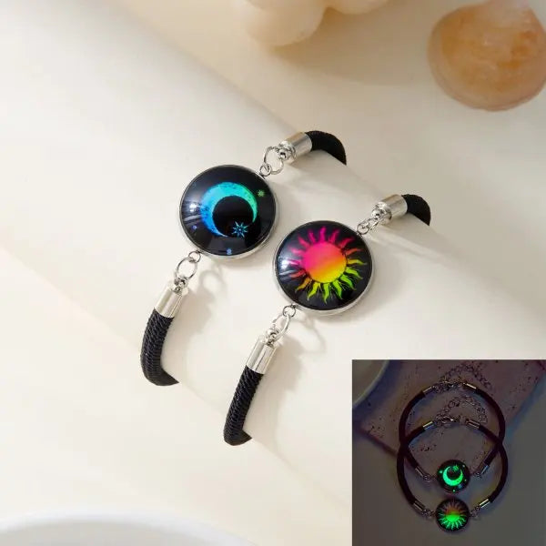 Romantic Luminous Sun Moon Couple Bracelets for Women Men Handmade Braided Rope Matching Bracelet Charms Lover  Jewelry Gifts