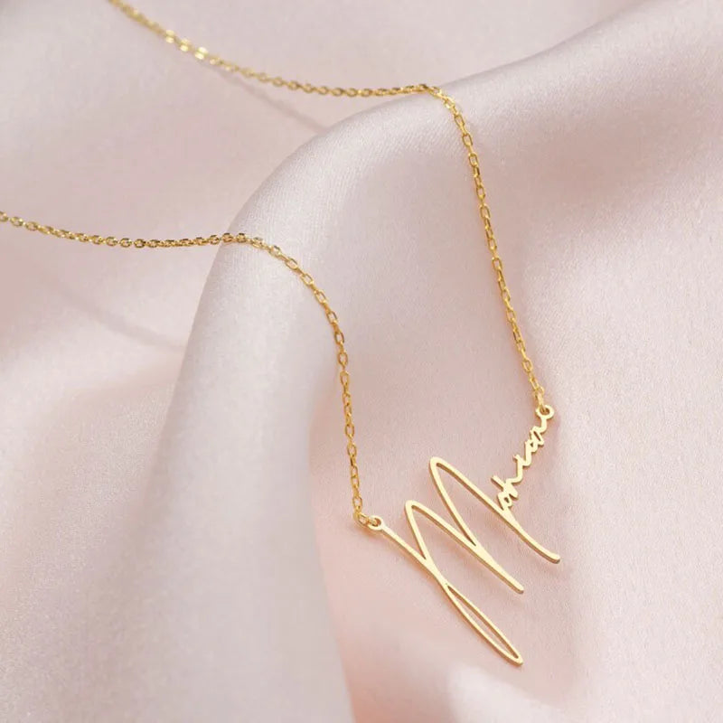 Personalized Handwriting Name Necklaces For Women Fashion Custom Nameplate Jewelry Stainless Steel Collarbone Necklace Collier