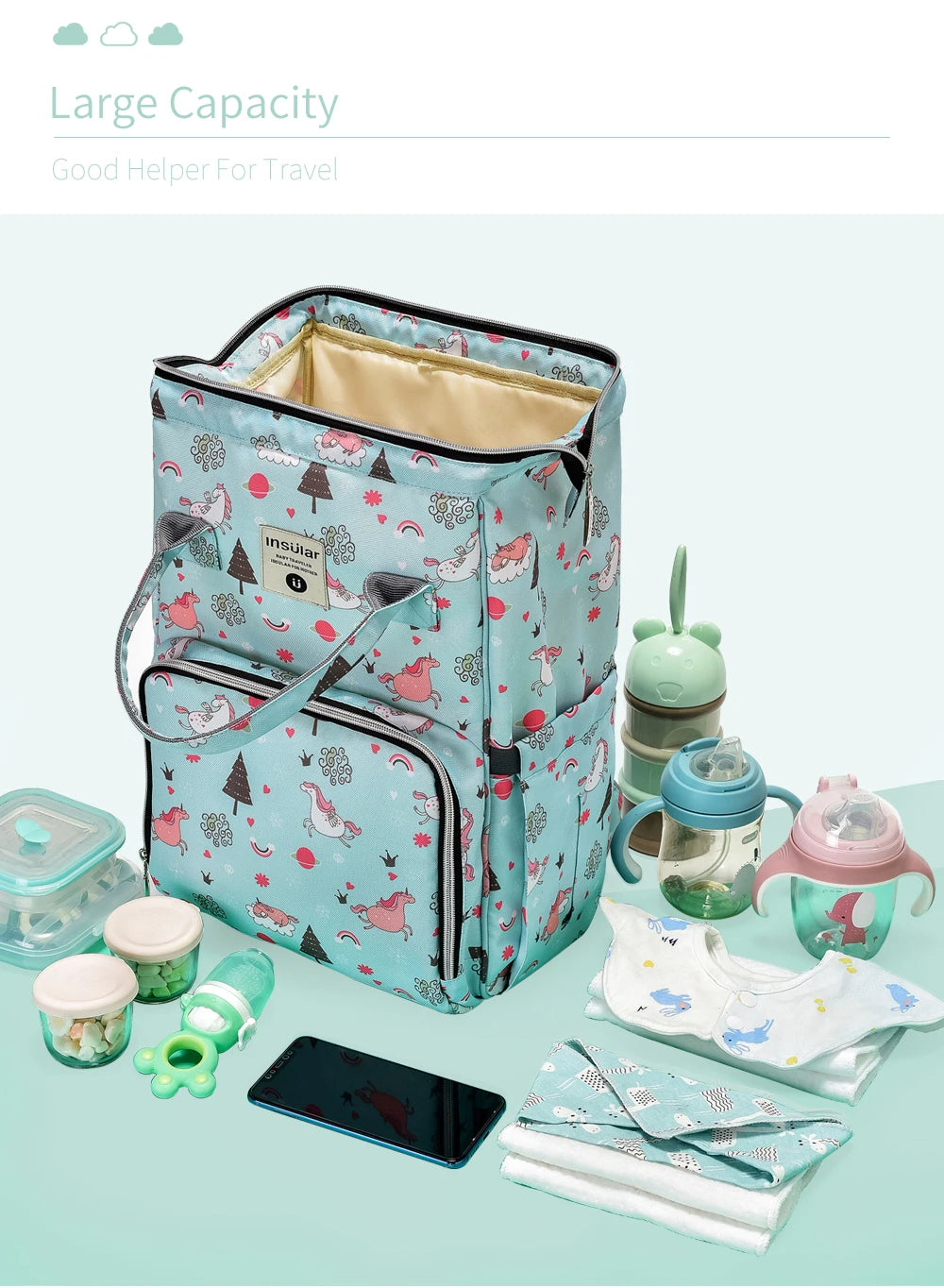 INSULAR Maternity Organizer Mummy Bag Nappy Backpack Travel Hanging Stroller Diaper Bag for Baby Care - Mom's Essentials